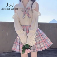 jocoo jolee casual petal sleeve chiffon blouses elegant off the shoulder sweet doll collar shirts cute japanese lolita tops