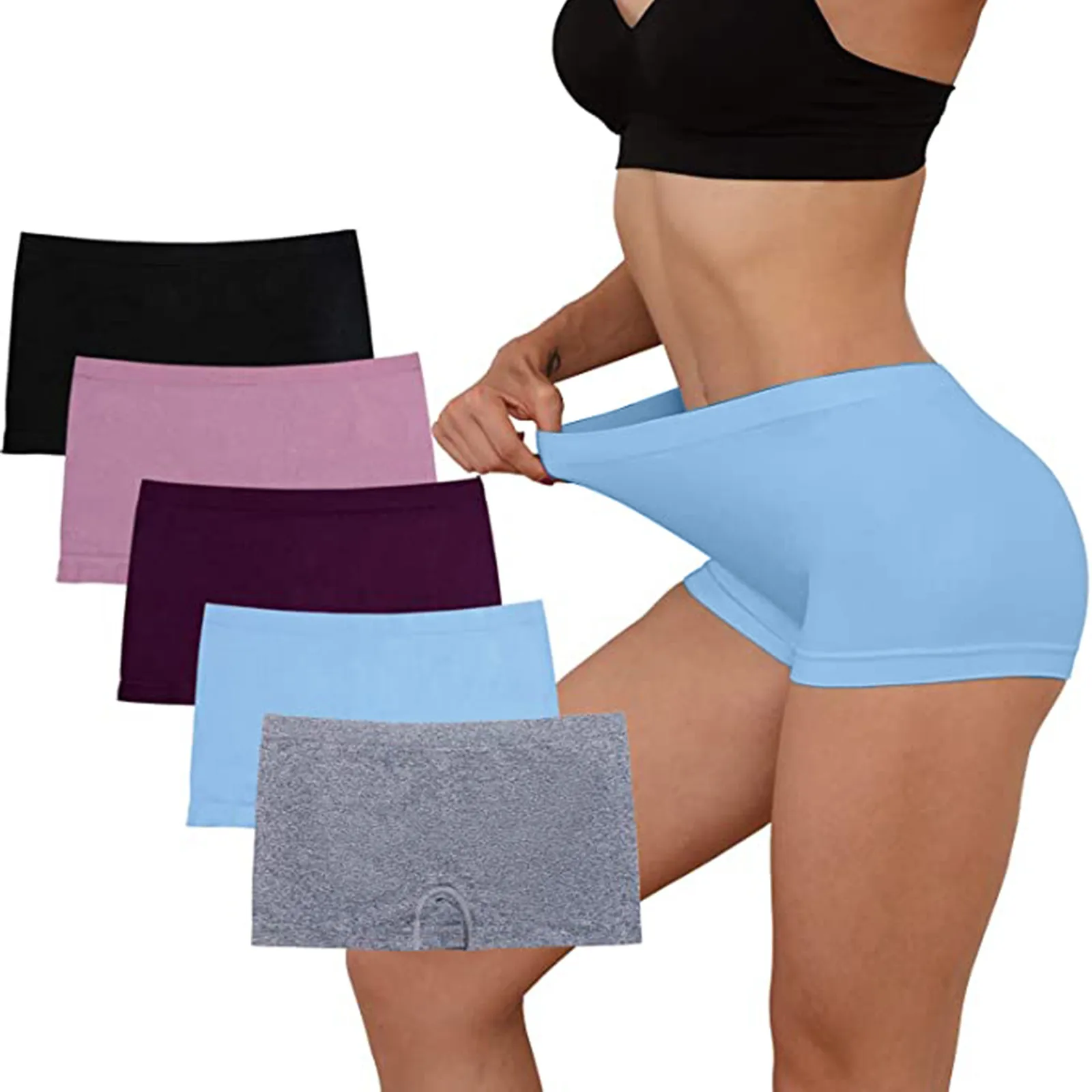 

Женское модное базовое эластичное удобное сексуальное однотонное нижнее белье с цветным принтом Боксеры Шорты женские трусы с высокой тал...