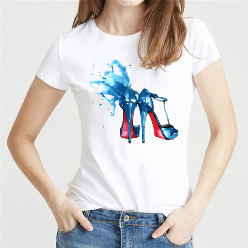 Новинка 2020 футболка на высоком каблуке с принтом парфюма роскошная для макияжа