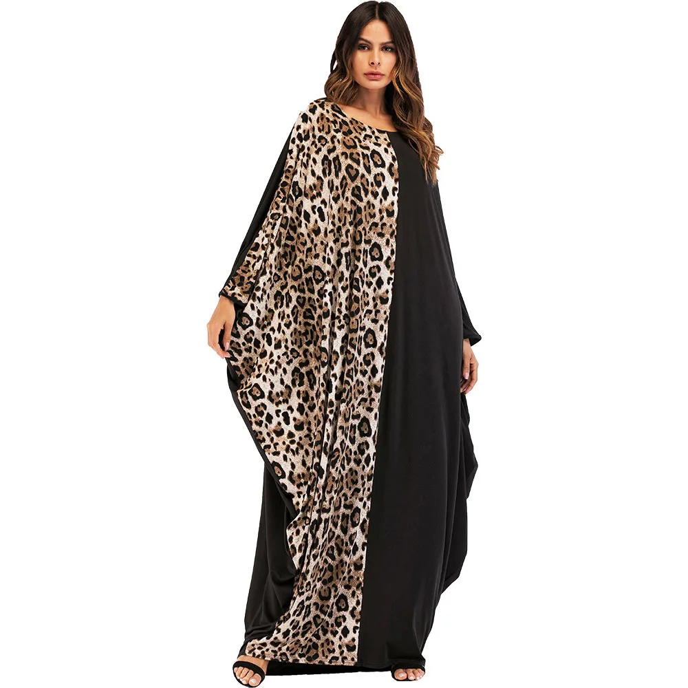 

Women's Leopard Knitted Bat Sleeve Dress Muslim Robe Ramadan