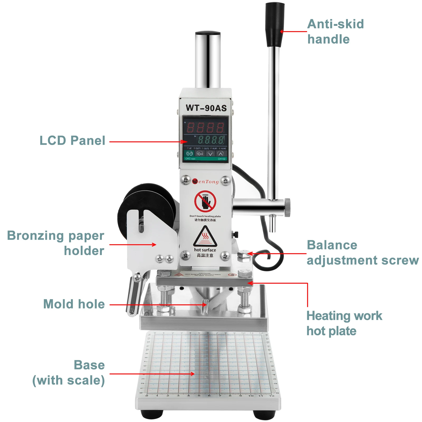 VEVOR-m&aacute;quina de estampado en caliente de 300W, con Control Digital de temperatura y deslizador de posicionamiento, m&aacute;quina de estampado Manual de bronce para PVC-5