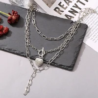 popular jewelry exaggeration multi layer peach heart necklace alloy love pendant chain personality style exquisite gift