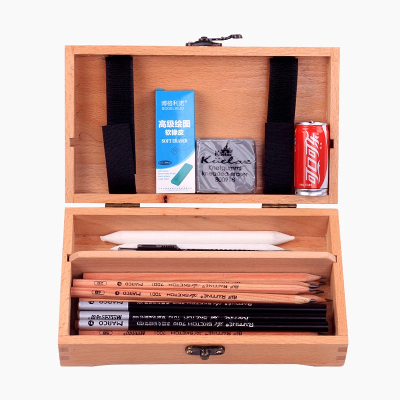 Solid Wood Stationery Box Sketch Pencil Box Wooden Art Storage Box Multifunctional Wooden Art Student Special Pencil Bag