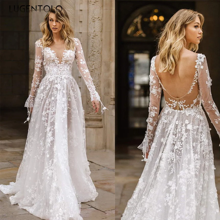 

Женское вечерние жевное вечернее платье с длинным рукавом, белое Привлекательное платье с V-образным вырезом и открытой спиной в стиле ампи...