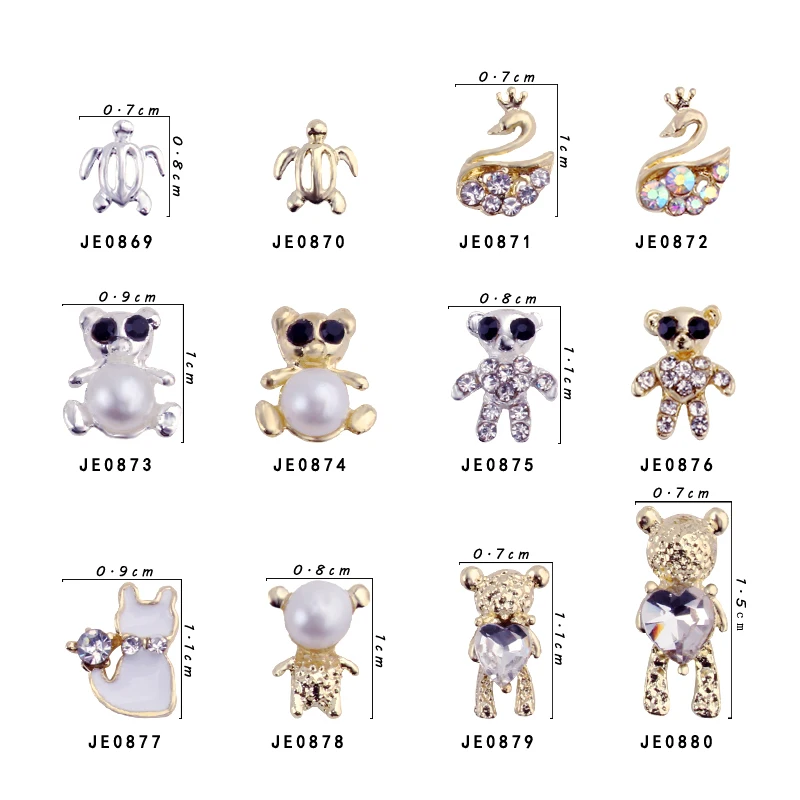 

10/PACK Cute Bear 3D Nail Art Charms Zircon Alloy Bears+ Diamond Luxury Jewelry Nail Rhinestones Crystal Pearl Moon Star Decor