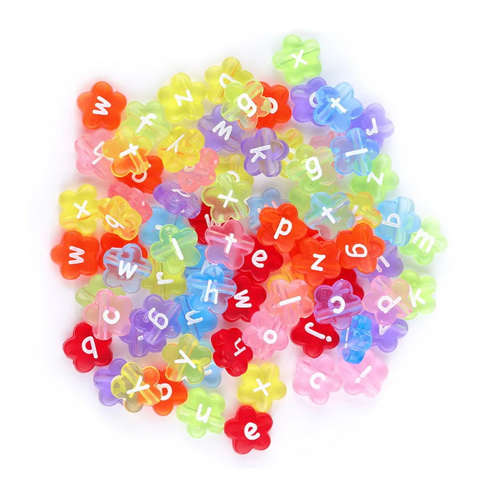 

Potosala 100pc 11mm Flower Shape Letter Beads Acrylic Candy Color Loose Spacer Beads For DIY Jewelry Accessories Bracelet Making