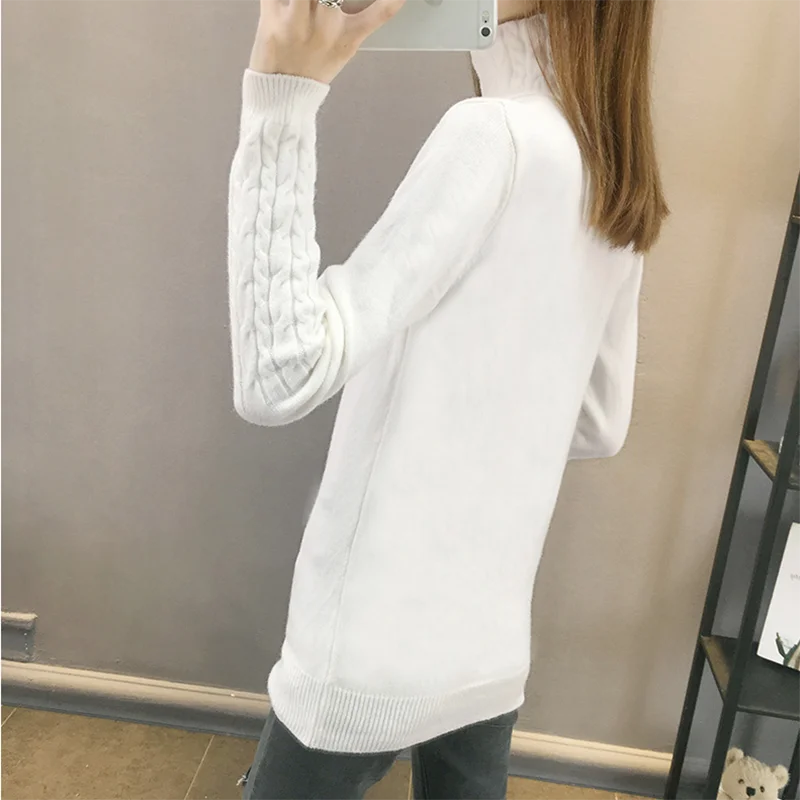 Women Winter Sweater New Sleeve Elastic Knit Large Size Pullover Female Turtleneck Solid Color Long Casual Sweate | Женская одежда