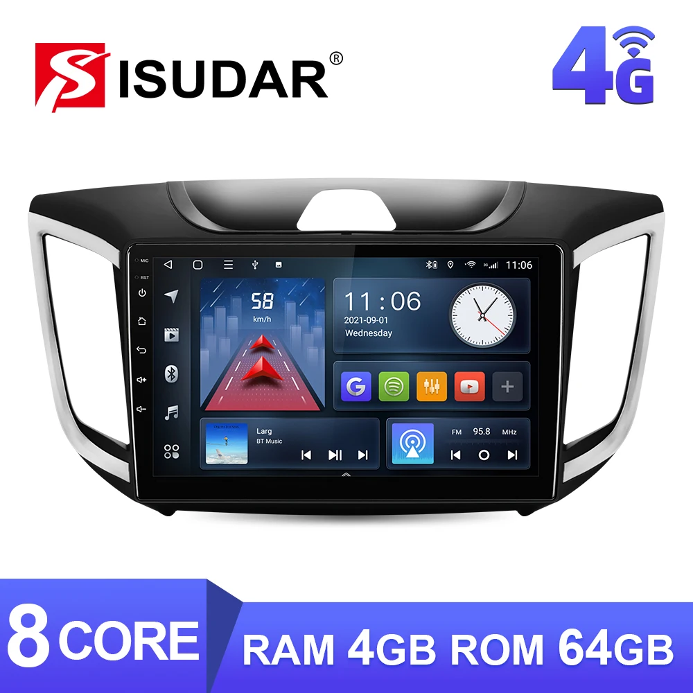 Автомобильный радиоприемник ISUDAR T68 4G Android для Hyundai/IX25/Creta 2015-2019 QLED 1280*720
