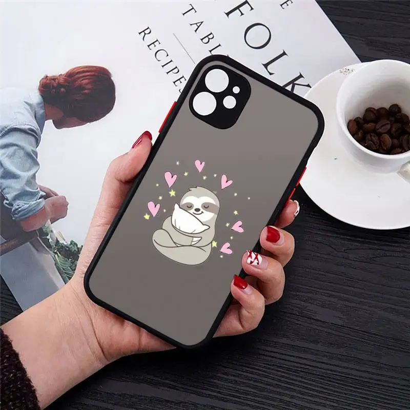 

yoga sloth Phone Case Transparent Matte for iPhone 7 8 11 12 s mini pro X XS XR MAX Plus cover funda