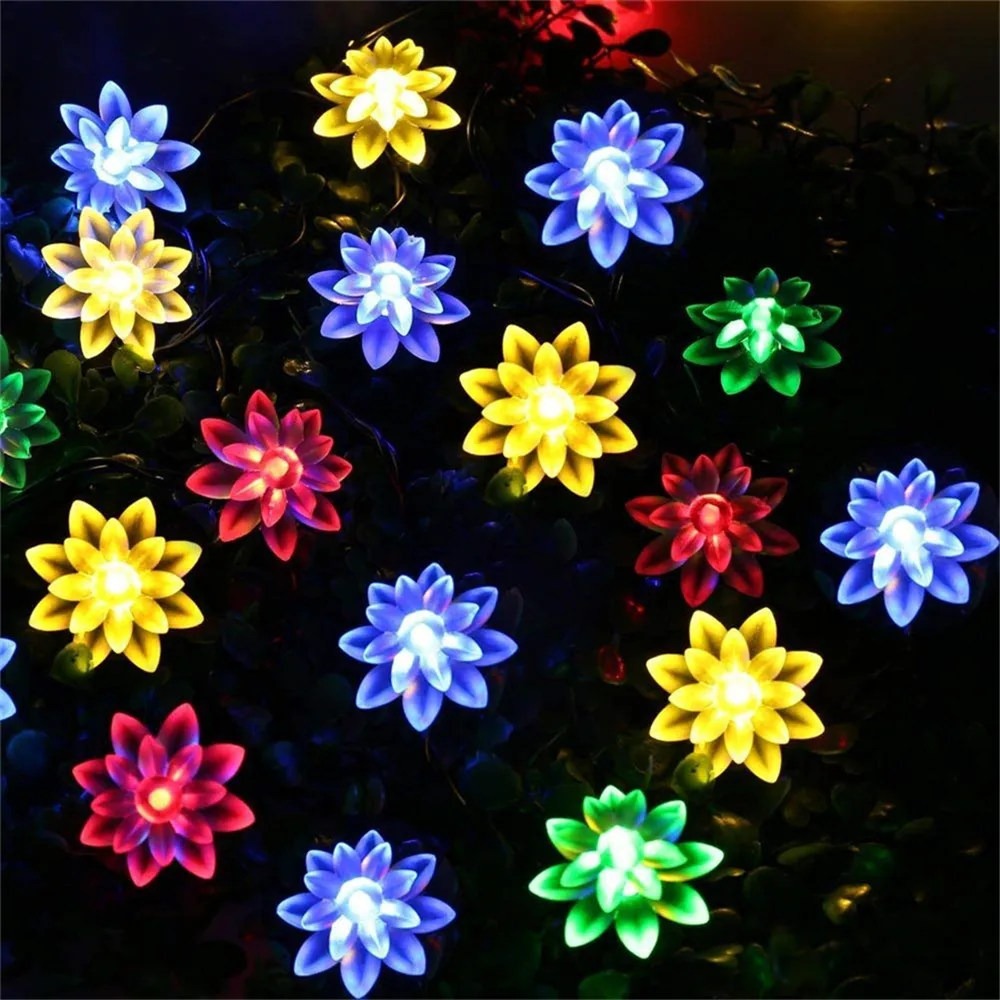 

8 Modes Solar Light Lotus String Lights 5M/7M/12M/ LED Fairy Lights Garlands For Christmas Party Outdoor Garden Fence Decoration