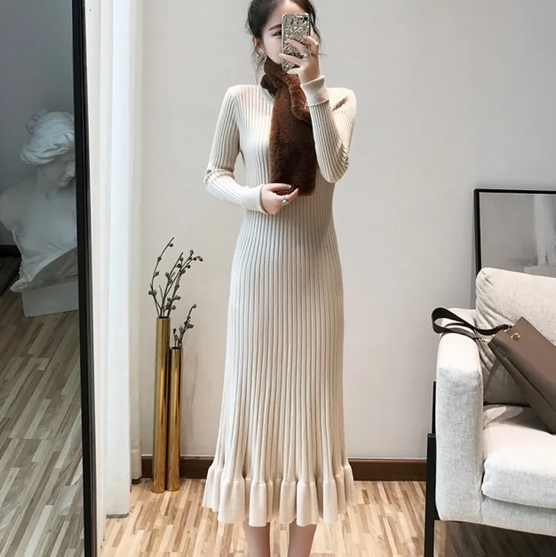 

Осень-зима 2021, модное женское длинное вязаное платье-свитер, повседневный Модный пуловер, платья-русалки