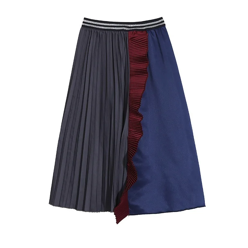 

Women Pleated Skirt 2020 Spring Summer High Waist England Patchwork Mid-Calf All-match Korean Harajuku Casual Work Streetwear