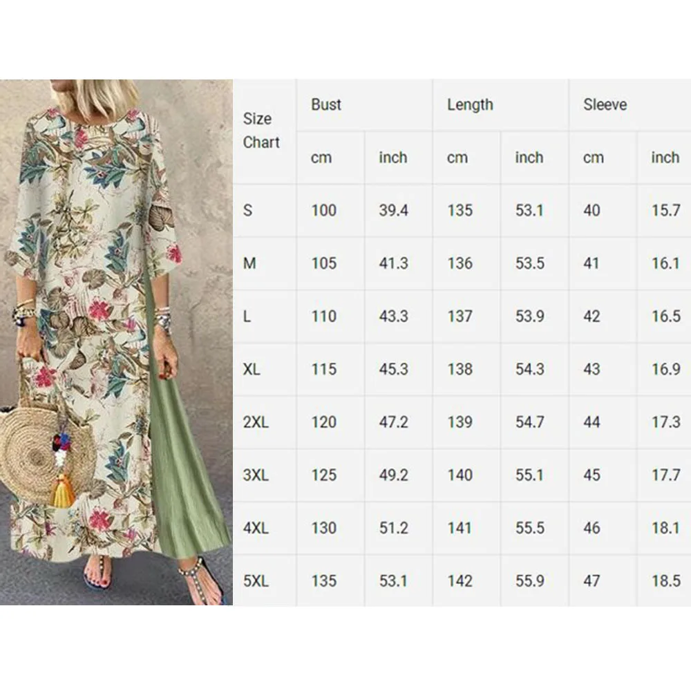 Boho женское хлопковое льняное свободное нарядное платье Летнее цветочное платье длиной до щиколотки плюс размер Лето Новое