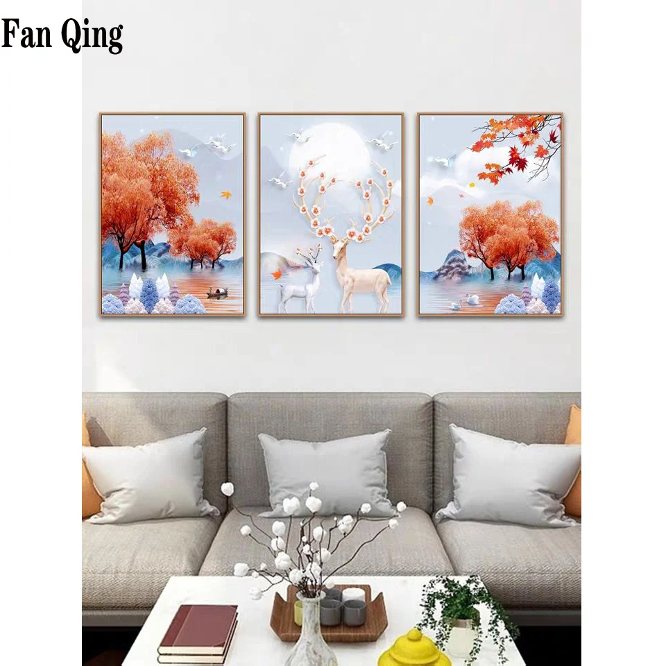 

Diy 5d Diamond Painting Nordic style deer Red tree Cross Stitch Round square Diamond Embroidery Home parlor decoration