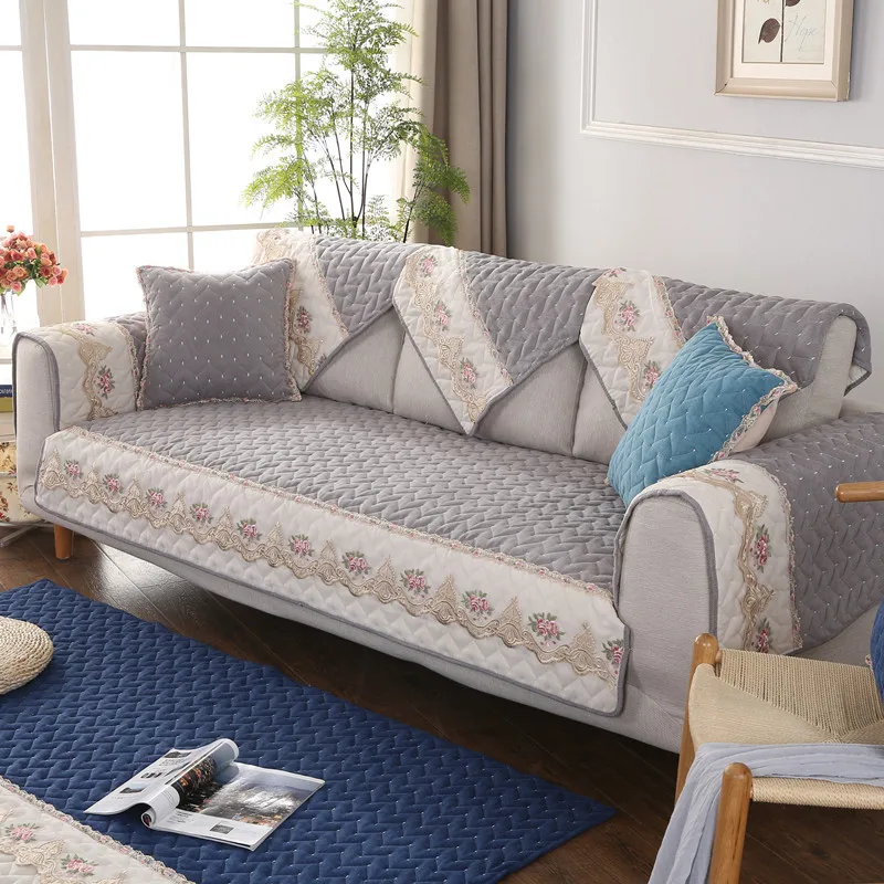 

Europe Sofa Cover Armrest Towel Couch Cushion Embroidered Lace Splicing Fabric L-shape Non-slip Slipcover Four Seasons Universal