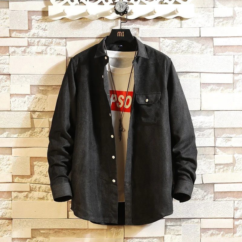 

2021 Autumn New Solid Color Long-sleeved Hong Kong Style Shirt Men's Trend Young Students Youth Solid Color Camisas Para Hombre