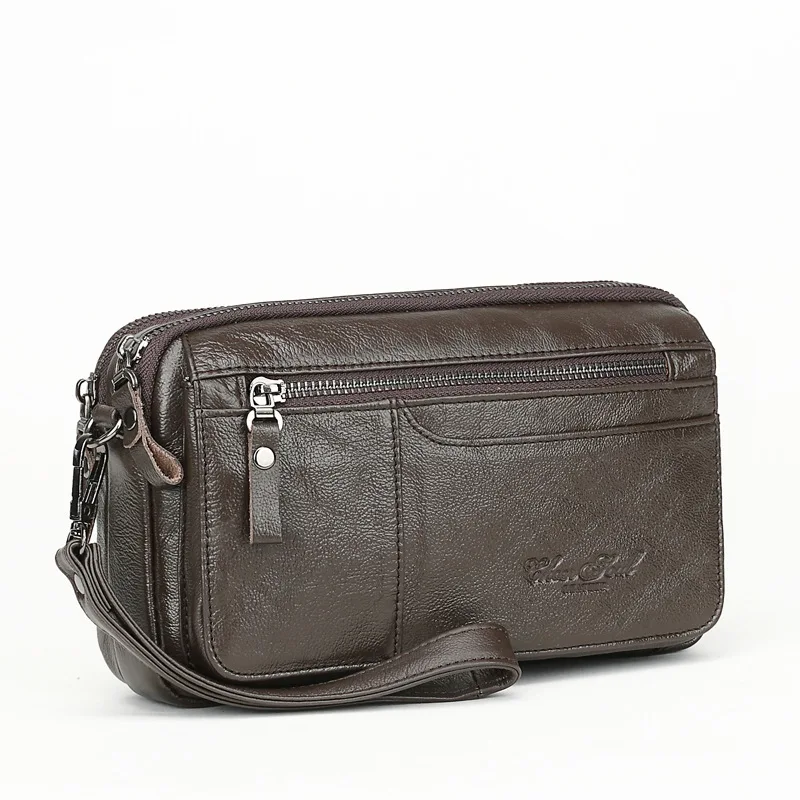Известный Дизайн повседневная мужская сумка-клатч с двойной молнией из воловьей