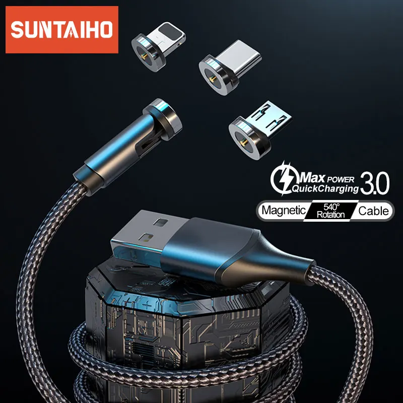 Магнитный кабель Suntaiho 2 м для быстрой зарядки USB Type C магнитный Micro iPhone провод с