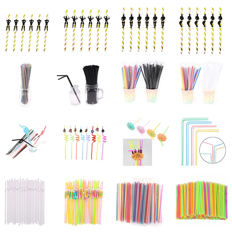

Drinking Straws Bendy Straw Bar Accessories Disposable Party Straws Flexible Plastic Straws Striped Multi Color 1/6/25/50/100pcs