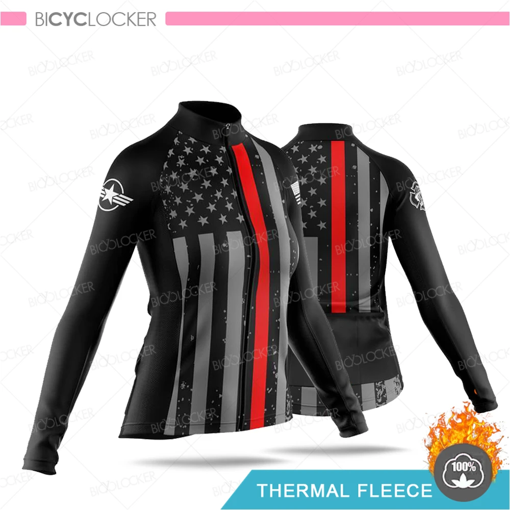 

2021 cycling jersey women United States Long Sleeve Clothing Thermal Fleece Bike Jacket Riding Uniform Female Maillot Ciclismo