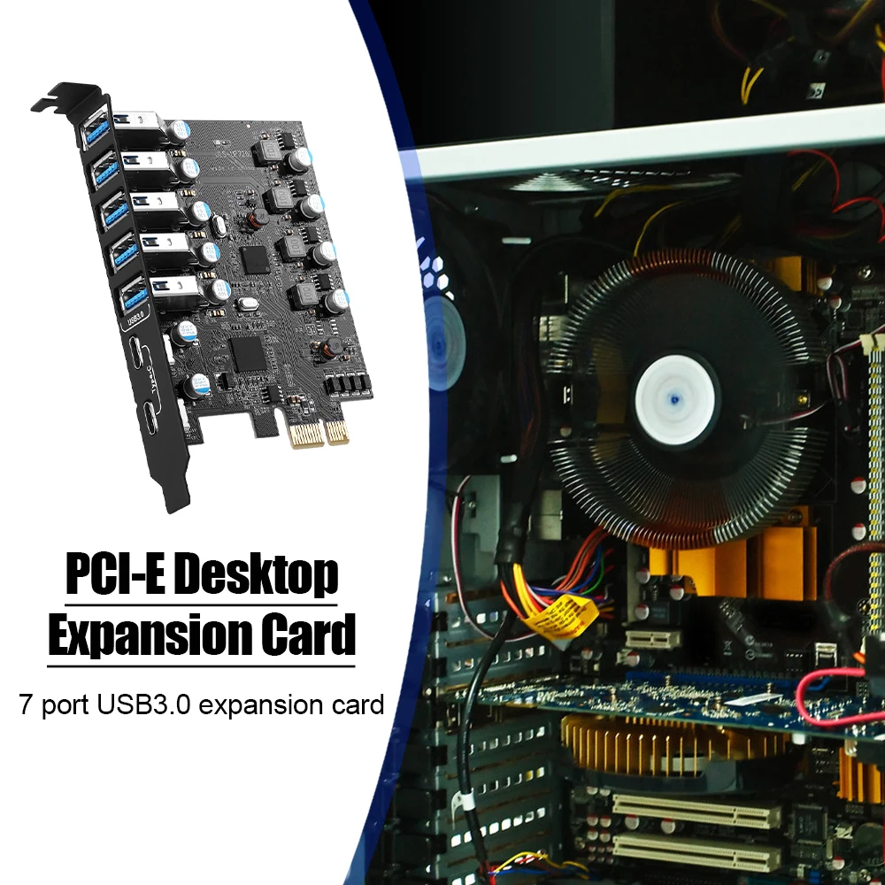 

USB3.0 Expansion Card with 7 Ports PCI Express to Type-C (2) Type-A(5) HUB Internal Card for Desktop PC Support Mac/Windows