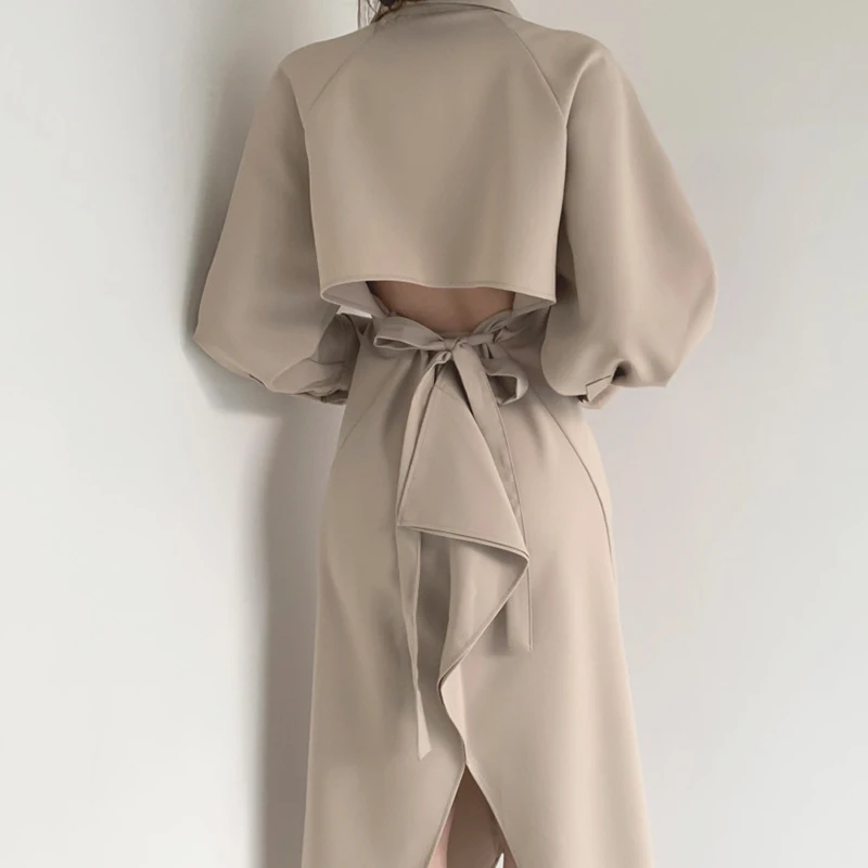 

Sexy Women Elegant Long Dress Backless Office Lady Bodycon Shirt Dresses Solid Lace Up Single Breasted Vestidos 2021 Autumn New