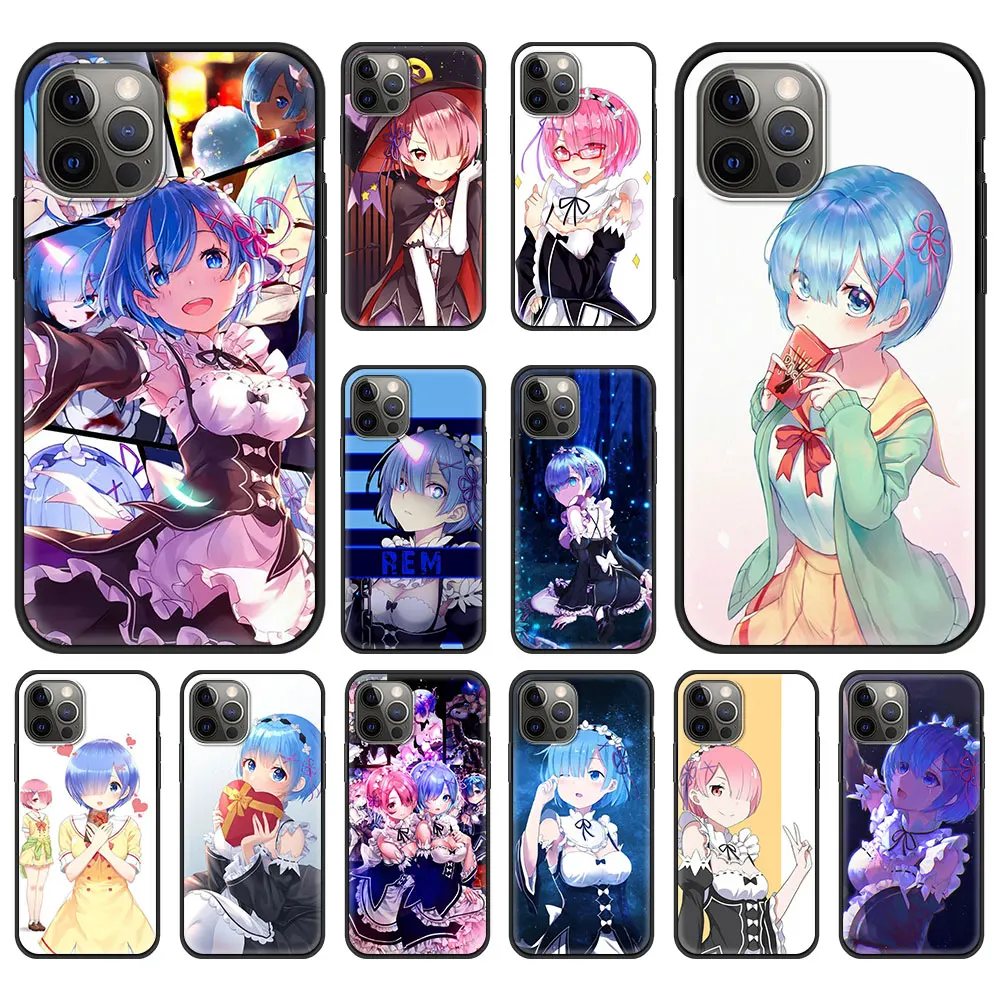

Ram Rem ReZERO Anime Cute Girl Luxury Phone Case For iPhone 13 12 11 Pro MAX XR X SE XS 7 8 Plus Soft Silicone Black Matte Cover