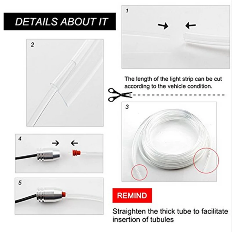 6 в 1 RGB LED Атмосфера Автомобильного Света Интерьерный Амбиентный Оптический Волоконный Ленты по Управлению приложением, DIY Музыкальный 8M Диапазон.