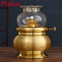 pure copper butter lamp lamp holder buddha worshiping lamp home god of wealth lotus buddha lamp fortune lantern buddha supplies