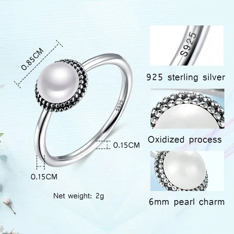 Женское кольцо с имитацией жемчуга TONGZHE в форме короны из серебра 925 пробы 6x6 мм |