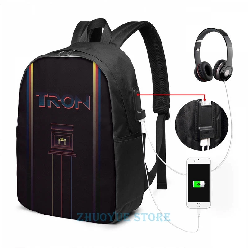 Забавный рюкзак с графическим принтом Tron(3) USB зарядкой мужские школьные сумки