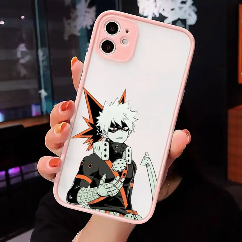 

Anime My Hero Academia bakugou Boku Phone Cases matte transparent For Pink iPhone 7 8 x xs xr 11 12 pro plus max mini