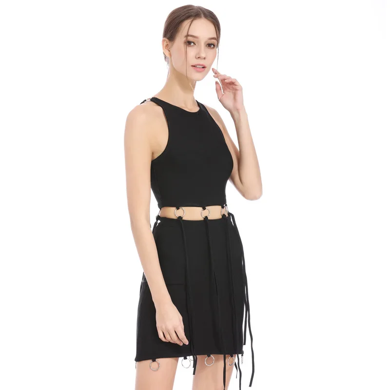 

Fashion navel dress auto show nightclub bandage tassel little black dress party ladies dress