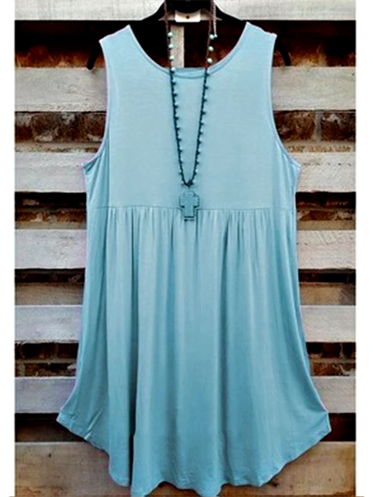 

Spring 2021 ladies' new fashion casual solid color sleeveless lower half pleated skirt T-shirt plus size S-5XL