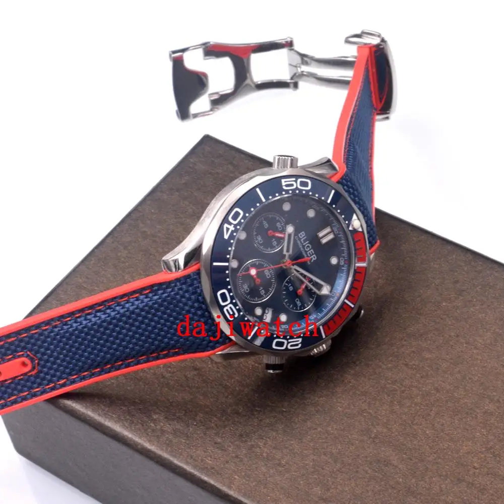 Мужские кварцевые часы Bliger GMT с синим циферблатом сапфировым стеклом