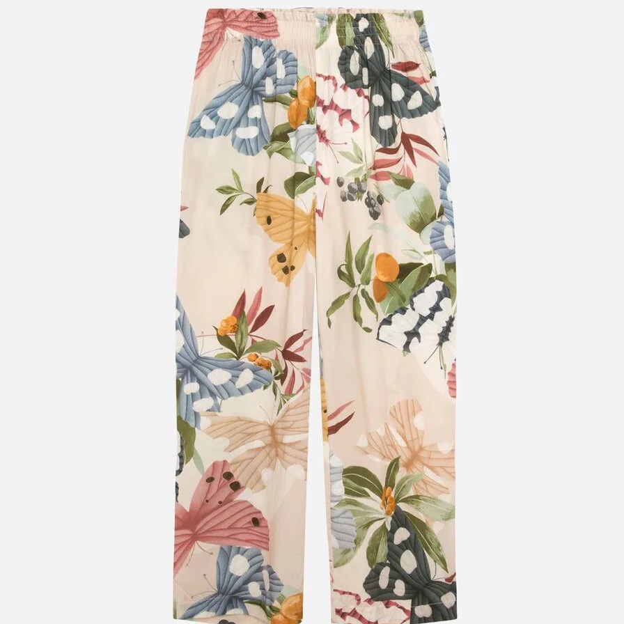 New Butterfly Printing Pajamas Turn-down Collar Womens Luxury Sexy Clothes Rayon Short-Sleeved Trousers Casual Pijama 2 Piece | Женская