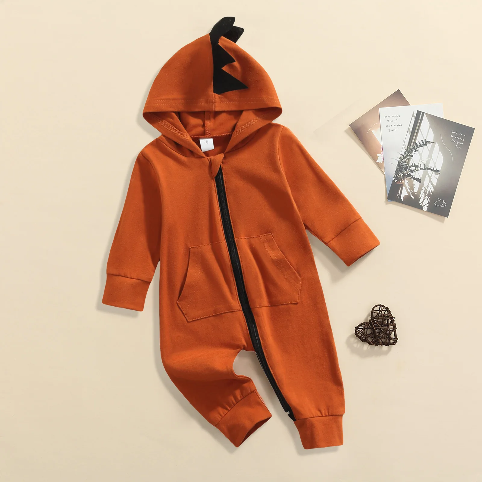 

Baby Clothing Solid Color Lace Stitched Long Sleeves Zipper Hooded Romper Toddler Girls Spring Autumn Bodysuits 3-24 Months