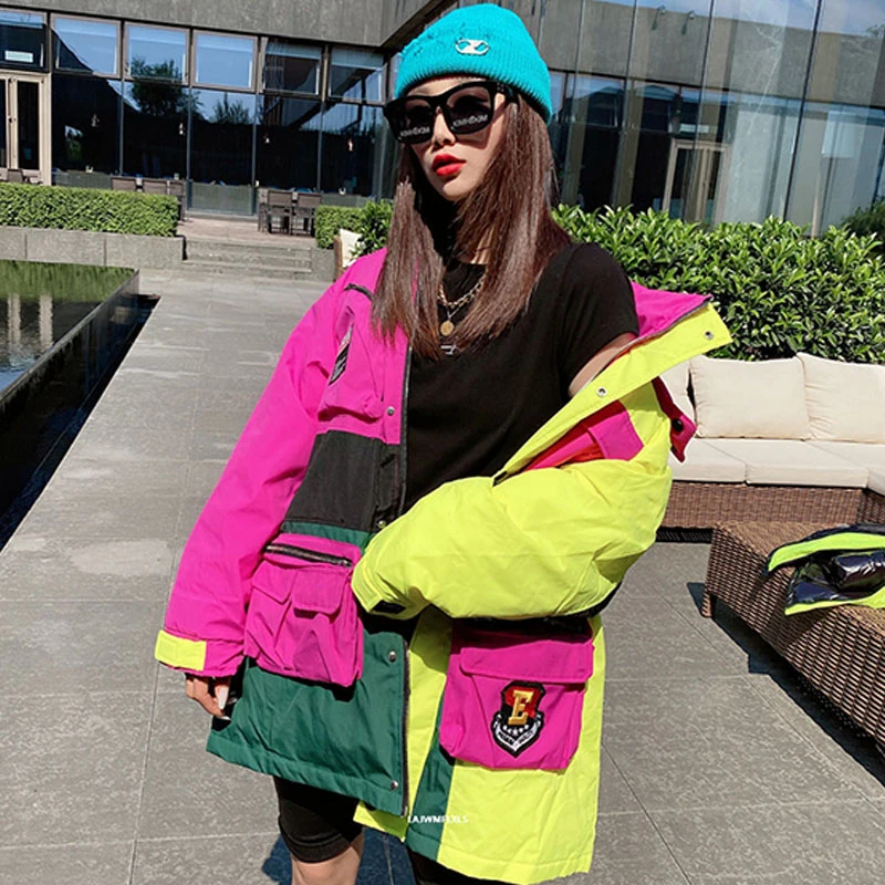 Женский пуховик в стиле хип хоп свободный Универсальный цвета уличном YR26 новинка