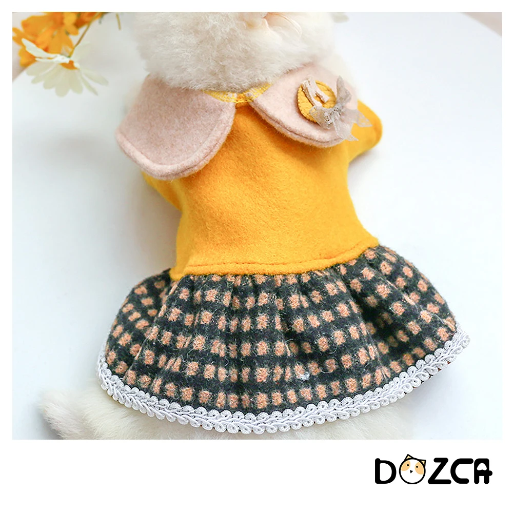 Желтое вельветовое платье с милыми собаками для весны осени и зимы удобные