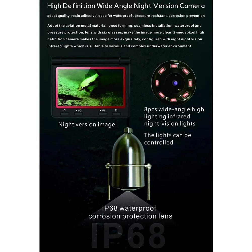 Продажа 4. Набор рыболовных камер 3 дюйма с углом обзора 180 °, подводный рыболокатор HD 720P с полным углом обзора, держатель кабеля 30 м, коробка для хране...