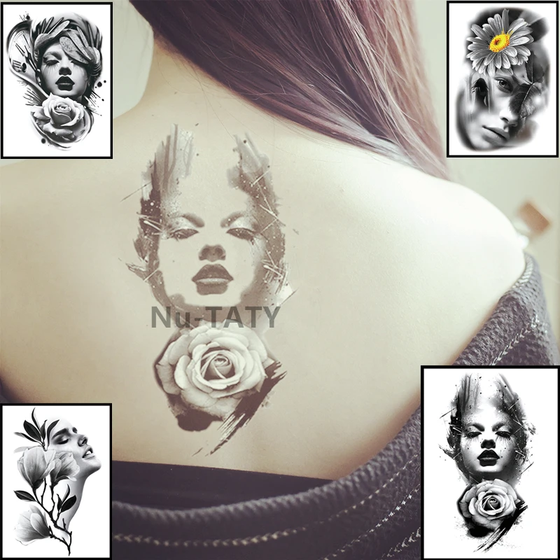 Водостойкая Временная наклейка Nu TATY женская голова портретный стиль желтый