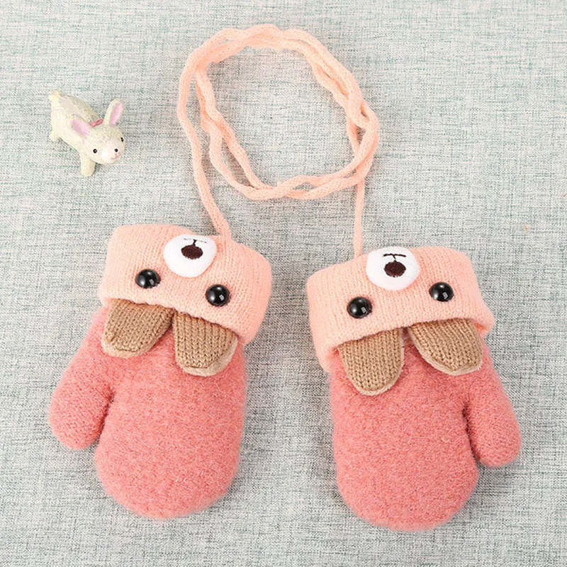 Pink Gloves Новинка года, модные детские зимние шапки, однотонные вязанные шапки-бобы для маленьких девочек и мальчиков, теплая зимняя шапка - Цвет: Pink Gloves