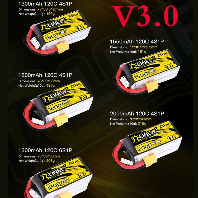 Татту R Line 3 0 V3 1050/1300/1550/1800/2000 мА/ч 120C 4S 5S 6S 14 2 15 8 Lipo Батарея XT60 штекер небольшой