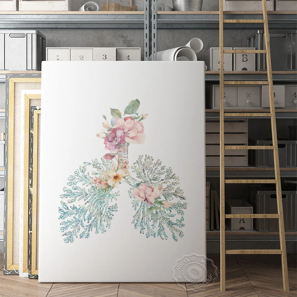 

Lungs Flower Watercolor Poster, Medicine Anatomy Wall Art, Science Doctor Clinic Office Wall Decor, Floral Organ Wall Stickers
