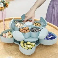 petal shape rotating candy box snack nut box flower candy fruit plate food storage case two deck dried fruit storage organizer
