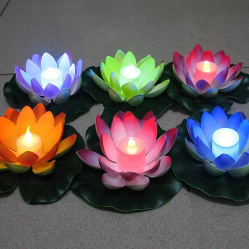 

Искусственная светодиодная плавающая лампа в форме цветка лотоса, свеча с цветными изменяющимися лампочками для украшения свадебной вечер...