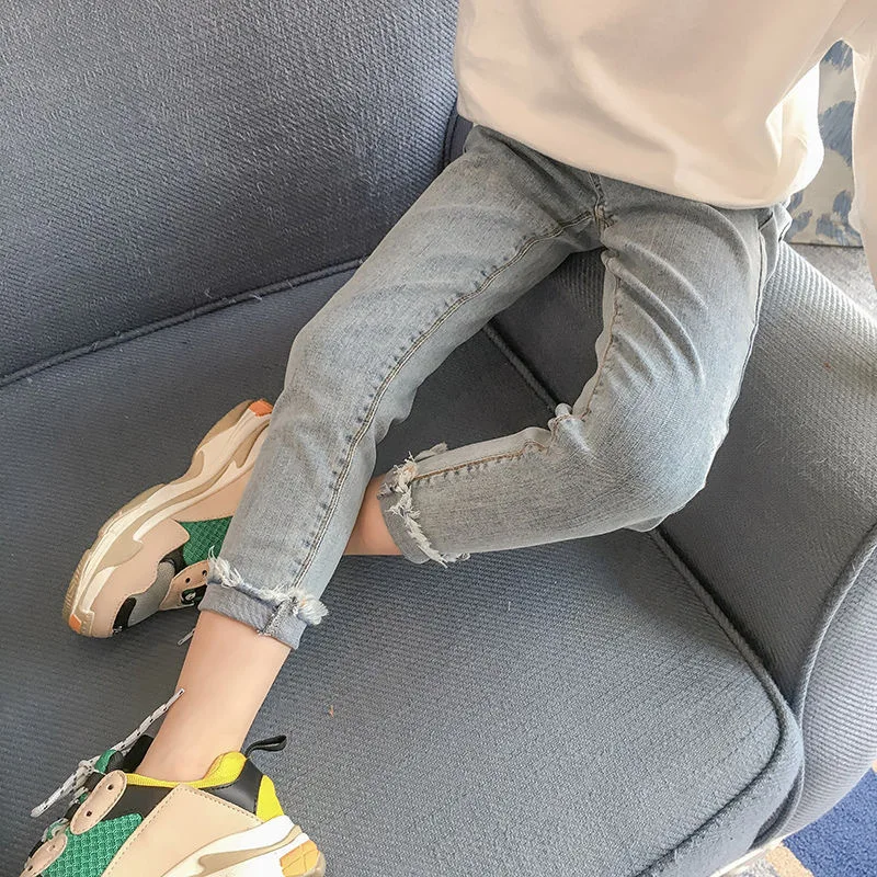 Модные эластичные джинсы-карандаш для девочек на весну и осень 2024 Детские