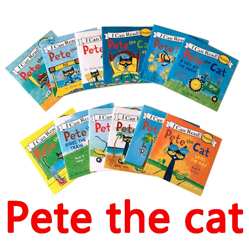 12 книга/комплект я могу прочитать Пит кошка английские книги для детей история Libros обучающие игрушки для детей карман для чтения книги иску...