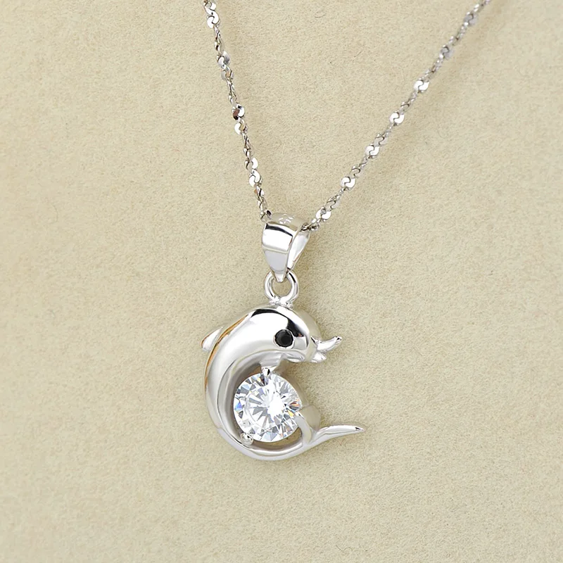 Ожерелье из стерлингового серебра подвеска с изображением дельфина циркония