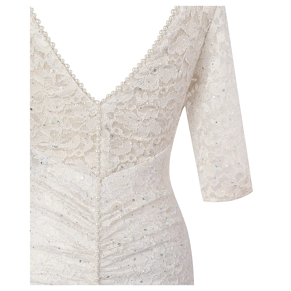 Angel-Fashion/кружевное длинное вечернее платье с короткими рукавами, расшитое бисером, Abendkleid, белое 415